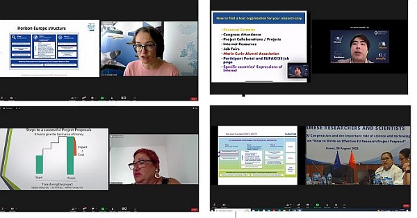 Các diễn giả tham dự phiên đào tạo về Cách thức viết Đề xuất cho dự án Nghiên cứu theo chuẩn EU một cách hiệu quả.
