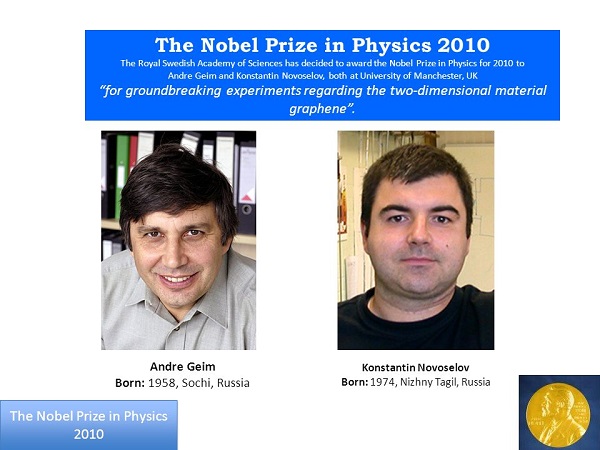 Geim và đồng nghiệp của ông Kostya Novoselov đã nhận giải Nobel vật lý năm 2010