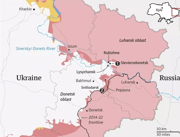 Severodonetsk và Lysychansk là hai thành phố chiến lược ở Lugansk, miền Đông Ukraine