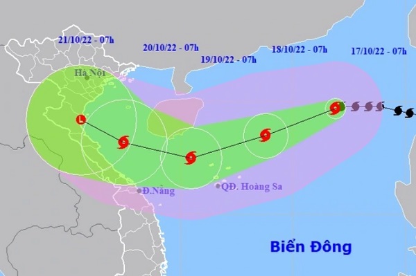 Vị trí và hướng di chuyển bão Nesat