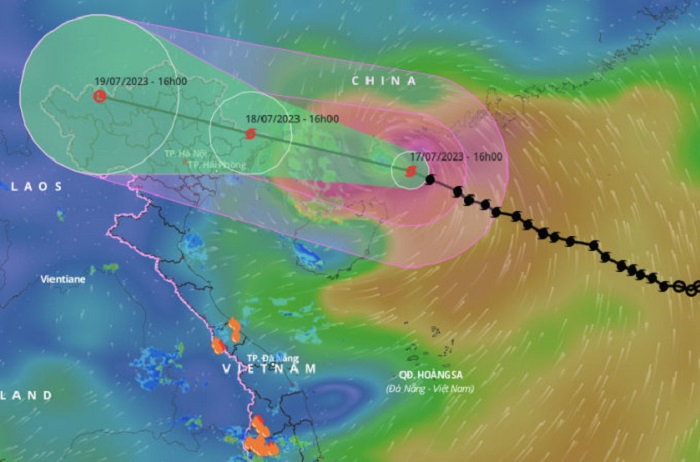 Dự báo đường đi và khu vực ảnh hưởng của bão. Ảnh: NCHMF