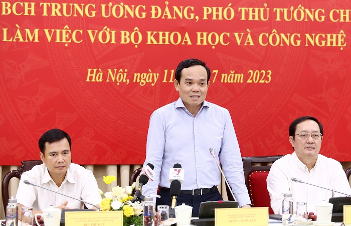 Phó Thủ tướng Trần Lưu Quang phát biểu tại buổi làm việc.