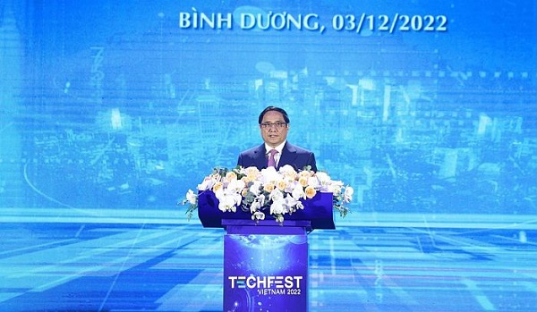 Thủ tướng Chính phủ Phạm Minh Chính phát biểu tại chương trình “Dấu ấn Techfest VietNam 2022”.