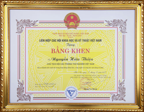 Bằng khen do Liên hiệp các Hội Khoa học và Kỹ thuật Việt Nam  trao tặng cho TS. Nguyễn Hữu Thiện