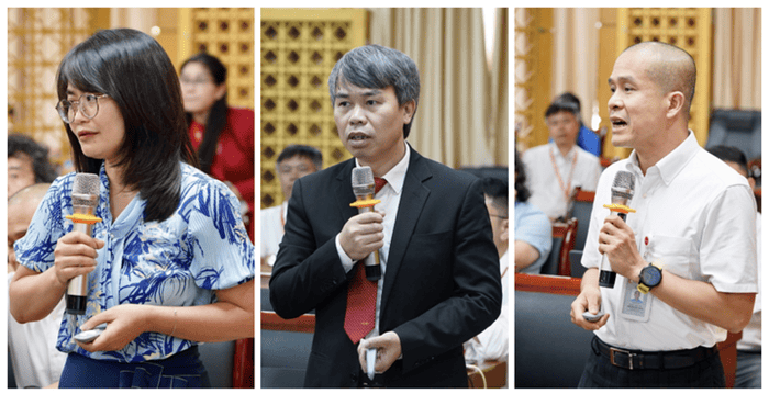 Các nhà khoa học trình bày các sản phẩm nghiên cứu với lãnh đạo Bộ KH&CN, Bộ GD&ĐT.